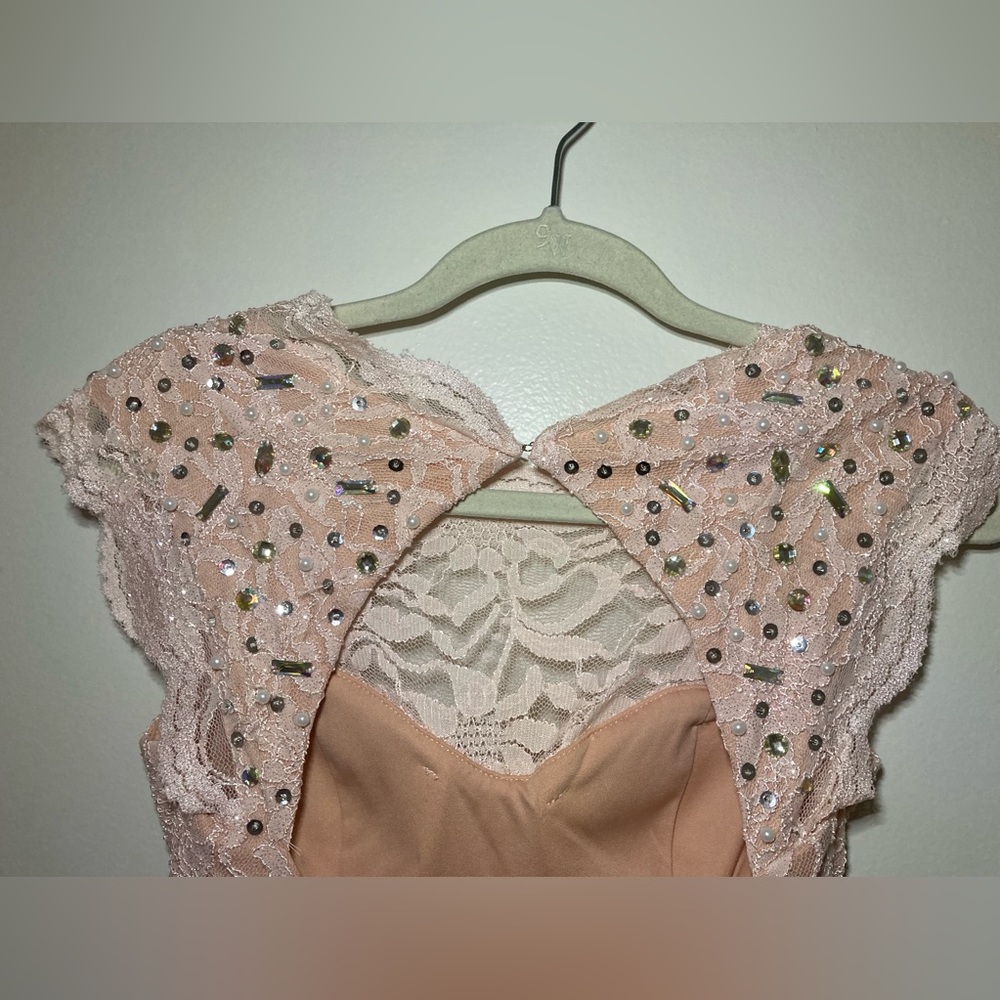 Pink lace gown with sequin cuff sleeve.     Size 3‎ - Picture 6 of 9